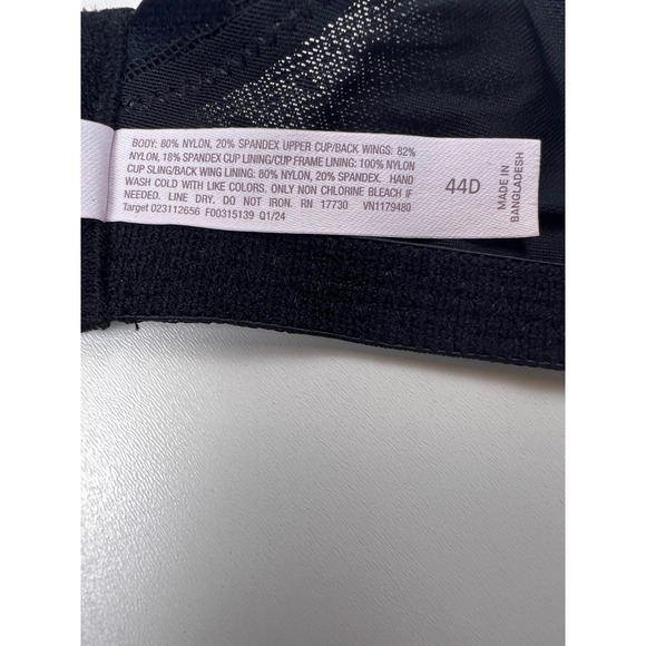 Target Lace Comfort Wire Balconette Bra Black 44D‎ Unlined Full Coverage NWT - Picture 6 of 10